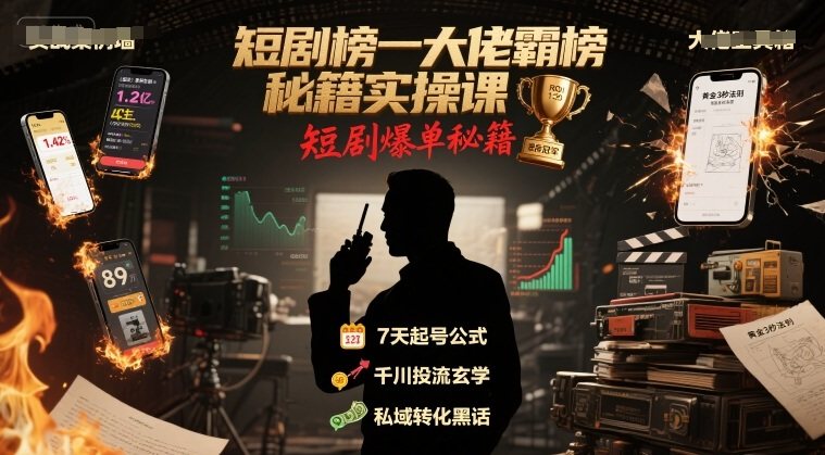 短剧榜一大佬霸榜秘籍实操课，短剧爆单秘籍-樵渔匹