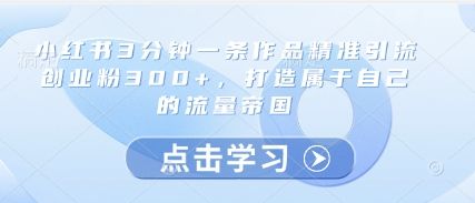 小红书3分钟一条作品精准引流创业粉300+，打造属于自己的流量帝国-樵渔匹