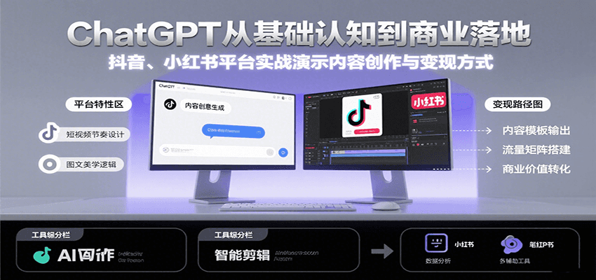 ChatGPT从基础认知到商业落地，实战演示抖音、小红书等平台的内容创作与变现-樵渔匹
