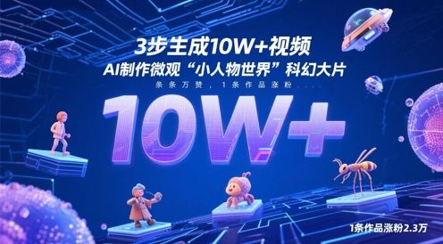 3步生成10W+视频,AI制作微观“小人物世界”科幻大片,条条万赞,1条作品涨粉2.3W-樵渔匹