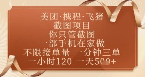 飞猪美团截图项目，你只管截图，一部手机在家做，正规平台无套路，一天5张+【揭秘】-樵渔匹