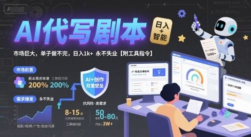 AI代写剧本,市场巨大,单子做不完,日入1k+ 永不失业【附工具指令】-樵渔匹