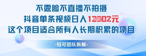 不露脸不直播不拍摄抖音单条视频日入1k+这个项目适合所有人长期积累的项目-樵渔匹