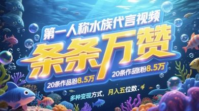 第一人称水族代言视频,条条万赞,20条作品涨粉7.8W,多种变现方式月入五位数-樵渔匹