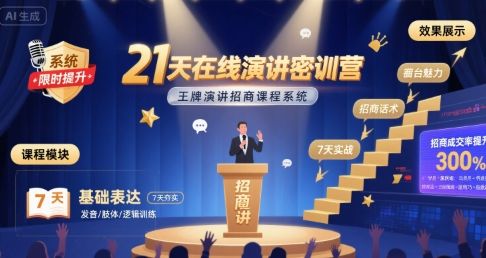 21天在线演讲密训营,王牌演讲招商课程系统-樵渔匹