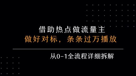借力热点，乘顺风车玩流量主，条条过万播放， 每月收益5k+，从0-1全流程详细拆解-樵渔匹