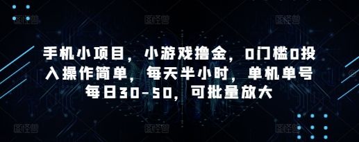 手机小项目，小游戏撸金，0门槛0投入操作简单，每天半小时，单机单号每日30-50，可批量放大-樵渔匹