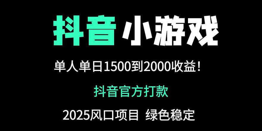 抖音官方小游戏2025全网最新玩法，暴利赚钱项目，单机日入2000+-樵渔匹