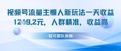 视频号流量主懒人新玩法,一天收益1k,人群精准收益高-樵渔匹