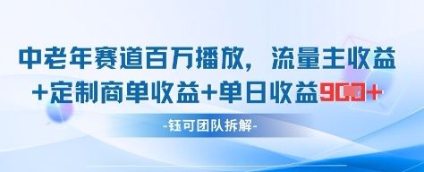 中老年赛道百万播放+流量主收益+定制收益,单日收益9张-樵渔匹