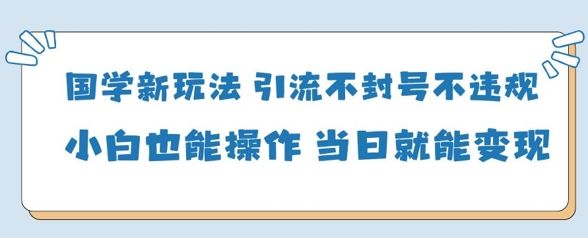 国学新玩法，引流不封号不违规小白也能操作，当日就能变现-樵渔匹