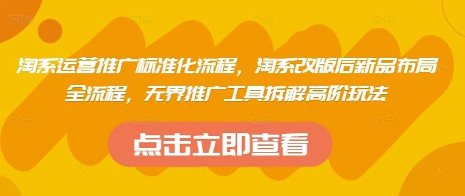 淘系运营推广标准化流程，​淘系改版后新品布局全流程，无界推广工具拆解高阶玩法-樵渔匹
