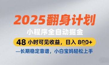 2025小程序全自动掘金，48 小时可见收益，日入8张，长期稳定靠谱，小白宝妈轻松上手【揭秘】-樵渔匹