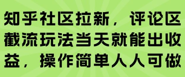 知乎社区拉新，评论区截流玩法当天就能出收益，操作简单人人可做-樵渔匹