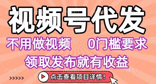 视频号代发,不用剪辑不用做视频,0门槛要求,领取发布就有收益,任务没有无上限,小白轻松上手【揭秘】-樵渔匹