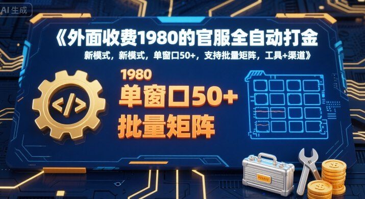外面收费1980的官服全自动打金，新模式，单窗口50+，支持批量矩阵，工具+渠道【揭秘】-樵渔匹