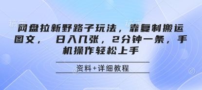网盘拉新野路子玩法，靠复制搬运图文， 日入几张，2分钟一条，手机操作轻松上手-樵渔匹