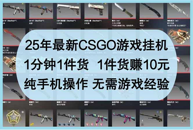 25年最新CSGO游戏挂机，1分钟1件货，1件货赚10元 纯手机操作 无需游戏经验-樵渔匹