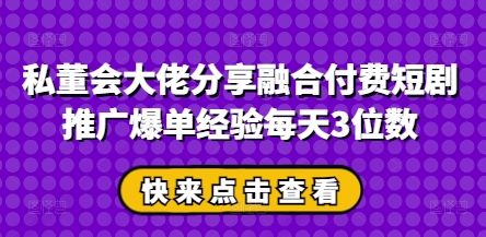 私董会大佬分享融合付费短剧推广爆单经验每天3位数-樵渔匹