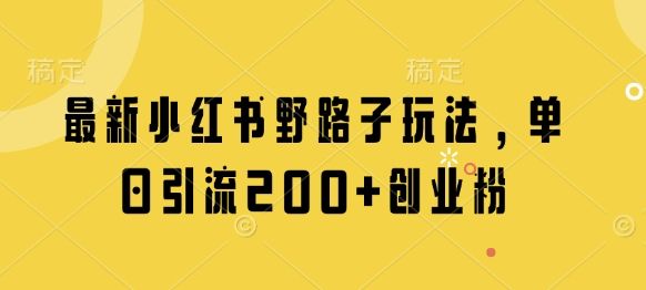 最新小红书野路子玩法，单日引流200+创业粉-樵渔匹
