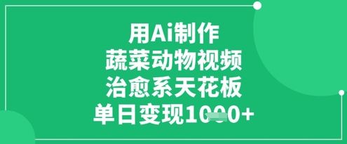 用Ai制作蔬菜动物视频，治愈系天花板，单日变现1k-樵渔匹