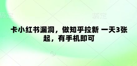 卡小红书漏洞,做知乎拉新 一天3张起,有手机即可-樵渔匹