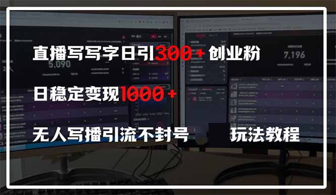 直播写写字日引300+创业粉，日稳定变现600+无人写播引流不封号，玩法教程-樵渔匹