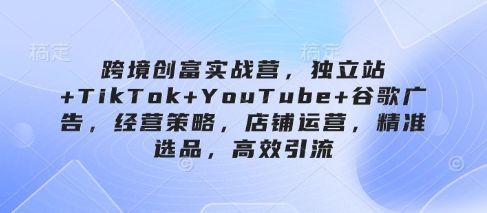 跨境创富实战营，独立站+TikTok+YouTube+谷歌广告，经营策略，店铺运营，精准选品，高效引流-樵渔匹