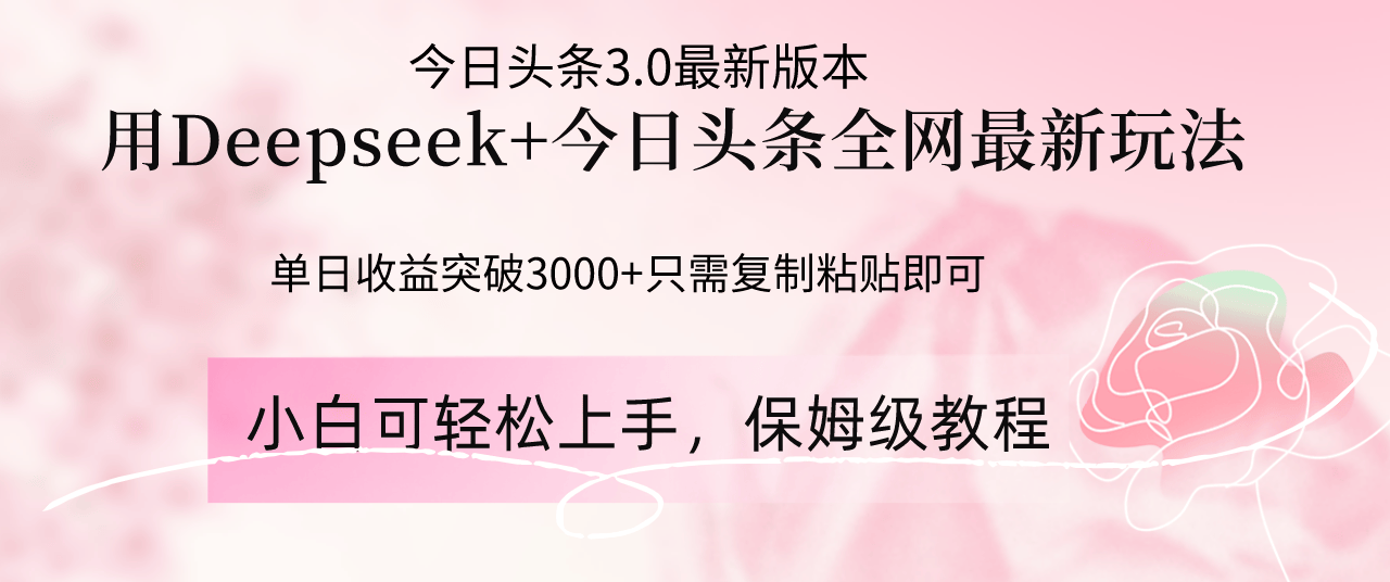 Deepseek结合今日头条全网最新玩法,单日收益突破3000+,只需要简单的...-樵渔匹