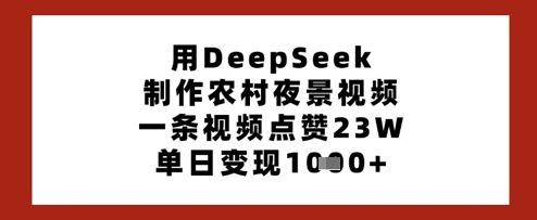 用DeepSeek制作农村夜景视频,一条视频点赞23W,单日变现多张-樵渔匹