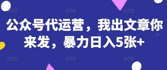 公众号代运营，我出文章你来发，暴力日入5张+【揭秘】-樵渔匹