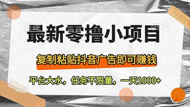最新零撸小项目,复制粘贴抖音广告即可赚钱,平台大水,任务不限量,一...-樵渔匹