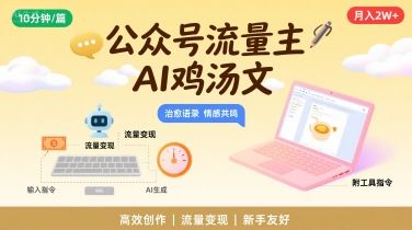 公众号流量主,用AI写鸡汤文,10分钟一篇,最高月入2W【附工具指令】-樵渔匹