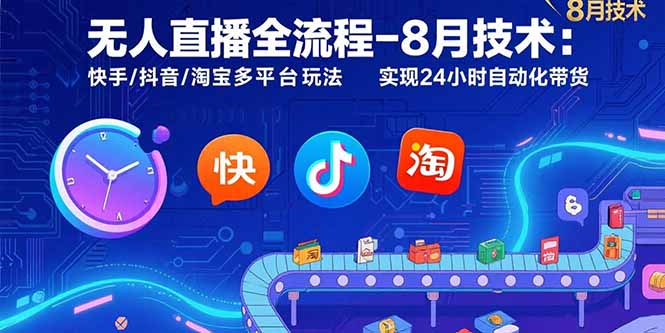 无人直播全流程-8月技术：快手/抖音/淘宝多平台玩法 实现24小时自动化带货-樵渔匹