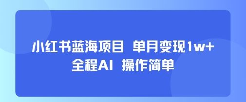 小红书蓝海项目 单月变现1w+ 全程AI 操作简单-樵渔匹