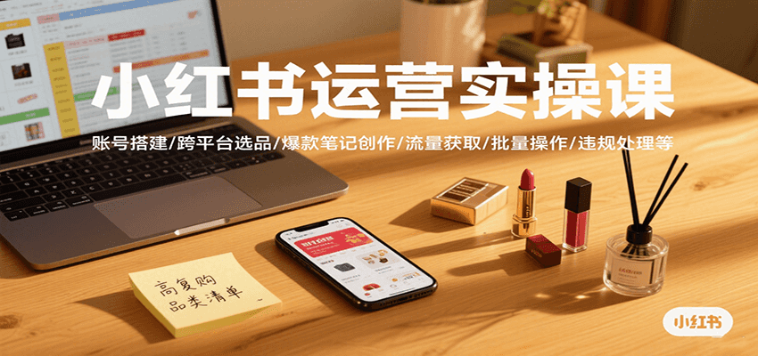 小红书运营实操课，账号搭建/跨平台选品/爆款笔记创作/流量获取/批量操作/违规处理等-樵渔匹