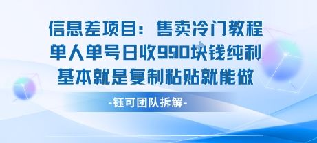 信息差项目:售卖冷门教程单人单号日收9张纯利基本就是复制粘贴就能做-樵渔匹