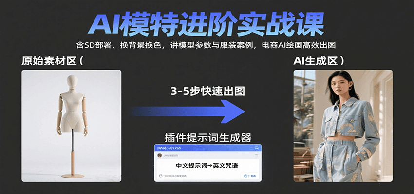 AI模特进阶实战课:含SD部署、换背景换色,讲模型参数与服装案例,电商AI绘画高效出图-樵渔匹