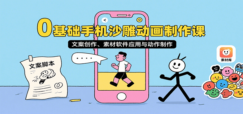 0基础手机沙雕动画制作课，文案创作、素材软件应用与动作制作-樵渔匹