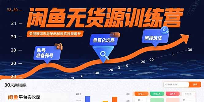 闲鱼无货源训练营：账号准备养号/垂直化选品/黑搜玩法，0基础30天盈利指南-樵渔匹