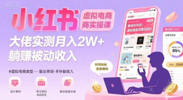 小红书虚拟电商,大佬实测月入2W+,实现被动收入-樵渔匹