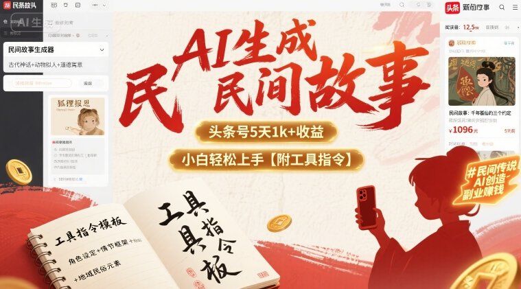AI生成民间故事,头条号5天1k+,小白轻松上手【附工具指令】-樵渔匹