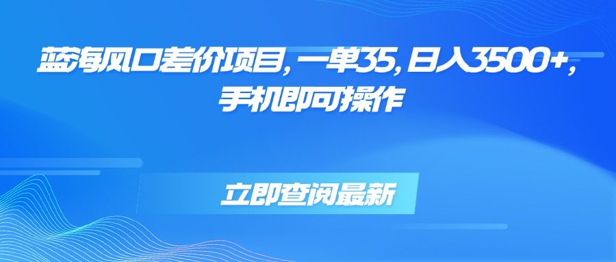 蓝海风口差价项目,一单35,日入3500+,手机即可操作-樵渔匹