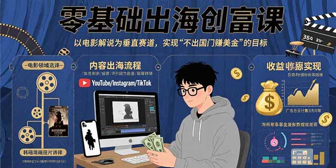 零基础出海创富课：以电影解说为垂直赛道，实现不出国门赚美金的目标-樵渔匹