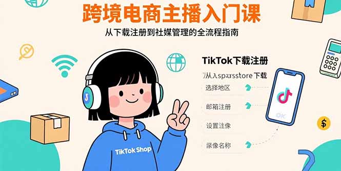 跨境电商主播入门课,TikTok下载注册,支付工具配置,社媒账号管理全流程-樵渔匹