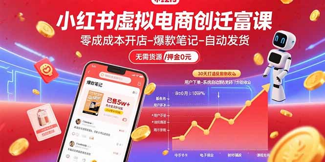 小红书虚拟电商创富课：零成本开店/爆款笔记/自动发货,30天打造被动收入-樵渔匹
