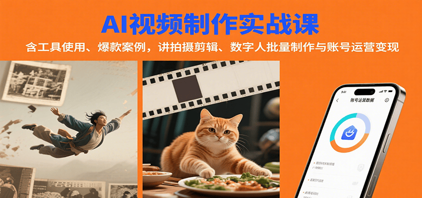 AI视频制作实战：含工具使用、爆款案例，讲拍摄剪辑、数字人批量制作与账号运营变现-樵渔匹