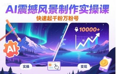 AI震撼风景制作实操课,快速起千粉万粉号-樵渔匹