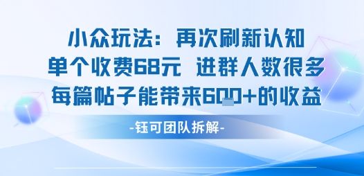 小众玩法再次刷新认知单个收费68米进群人数很多每篇帖子能带来6张的收益-樵渔匹