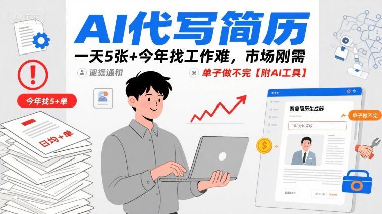 AI代写简历，一天5张+今年找工作难，市场刚需，单子做不完【附AI工具】-樵渔匹